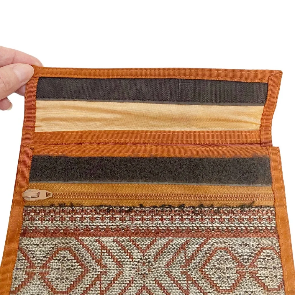 Rolfs Vintage Brown Orange Gray Aztec Design Bifold Hook & Loop Wallet, Unisex